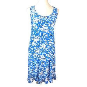 Draper James Floral Leaf Print Blue White Ruffle Sleeveless Nightie S/M